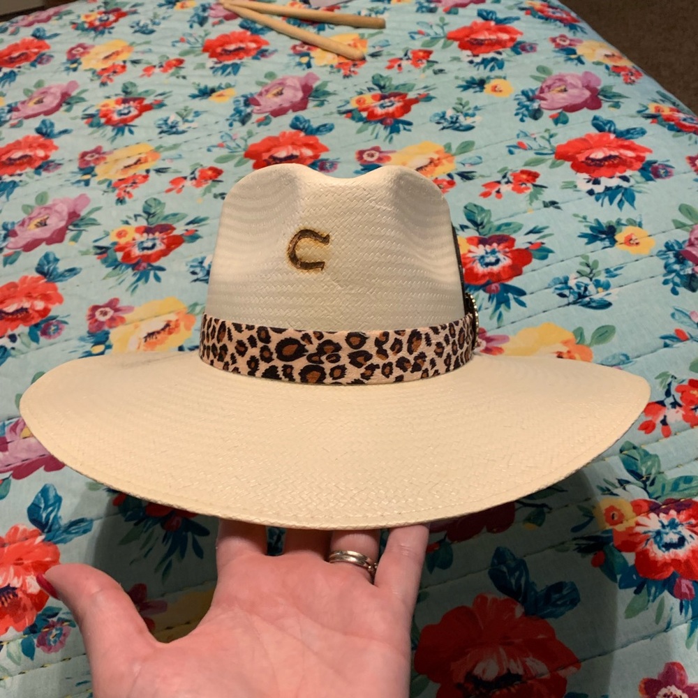 Cream Wide Brim Hat with Leopard Band